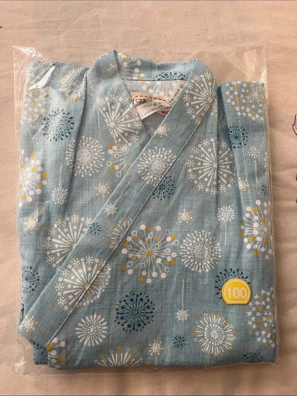 Children's Light Blue Floral Wrap-Style Jinbei Set